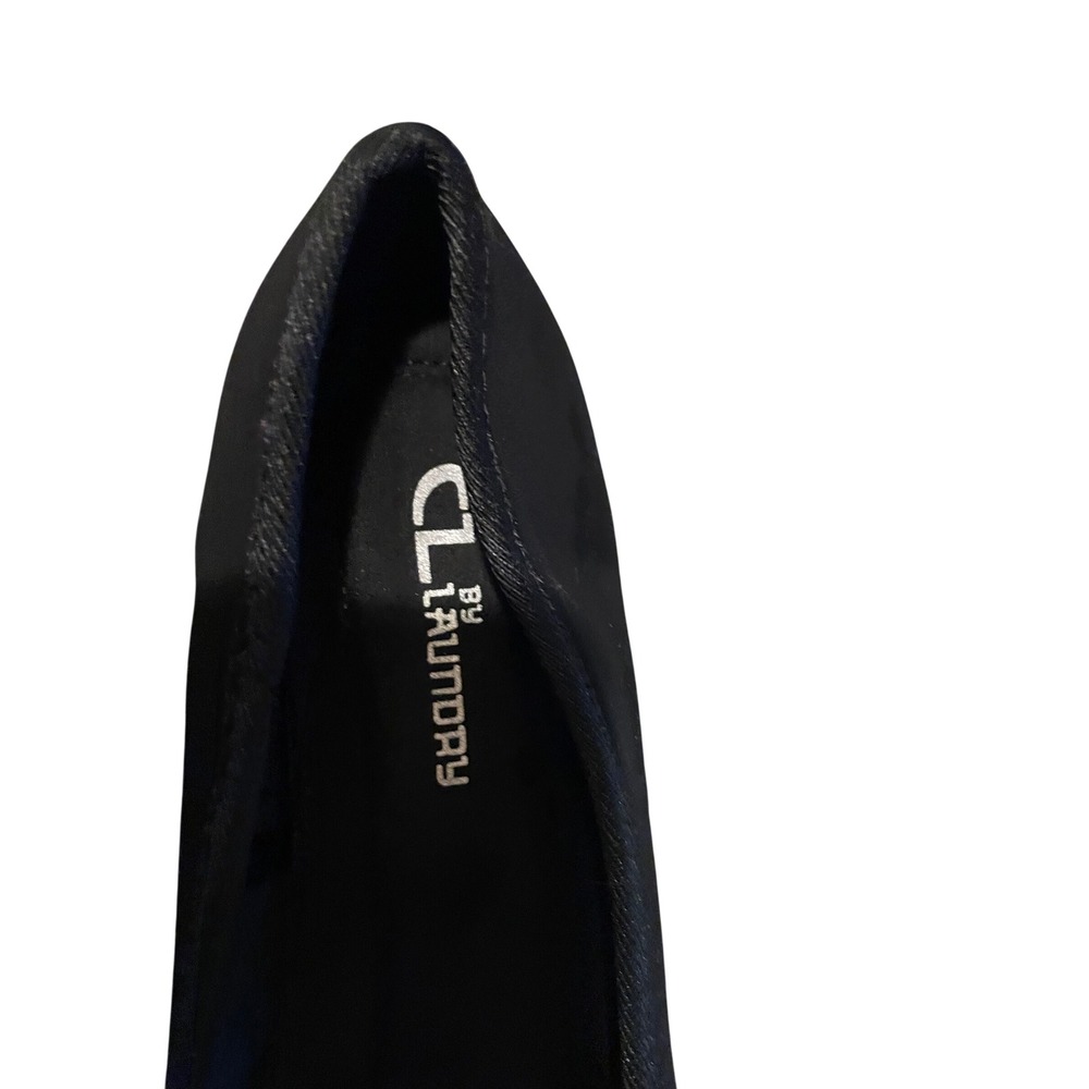 CL by Laundry Black Wedge Pumps Crisscross Beaded Patent Toe Shoes Womens 9M - Picture 5 of 6